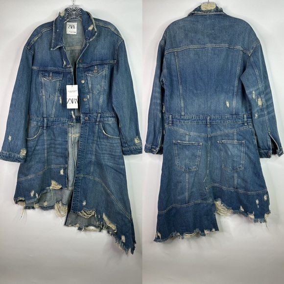 Zara The Deconstructed Denim Jean Jacket Size Small NWT
